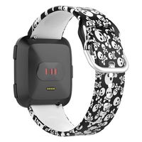 UMTELE Sport Bands Compatible with Fitbit Versa, Soft Silicone Wristbands Fadeless Pattern Printed Replacement Floral Band Compatible for Men and Women-Large,Skull