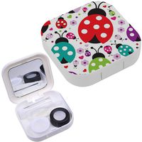 Portable Contact Lens Case Box Travel Kit Mirror + Bottle + Tweezers Container Holder [ Kids Lady Bug Polka ]