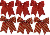 FLOMO Christmas Holiday Red Bow with Stripes- Burlap Luxury Bow (3- Red with Gold Stripes & 3- Red with Multi-Colored Stripes Bows)