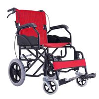 QIDI Wheelchair Foldable Steel Lightweight with Armrests Flip Foot Pedal Double Brake (Color : Red)