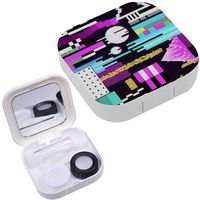 Portable Contact Lens Case Box Travel Kit Mirror + Bottle + Tweezers Container Holder [ Glitch Design Cyber Punk ]