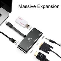 USB C Hub Dual Display, 5-in-1 Adapter with HDMI and VGA, Audio, USB 3.0, 60W Type C Charging Port Compatible with MacBook Pro, ChromeBook, XPS, Samsung S9, etc., Space Gray