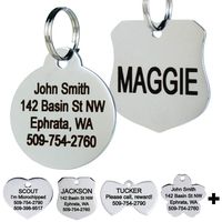 GoTags Stainless Steel Pet ID Tags, Personalized Dog Tags and Cat Tags, up to 8 Lines of Custom Text Engraved on Both Sides, in Bone, Round, Heart, Bow Tie, Flower, Star and More (Round, Regular)