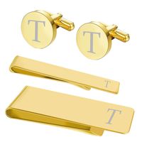 BodyJ4You 4PC Cufflinks Tie Bar Money Clip Button Shirt Personalized Initials Letter T Gift Set