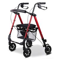Aluminum Rollator Rolling Walker, Mobility Walker, Easily Fords, 300 Pound Weight Capacity,Red