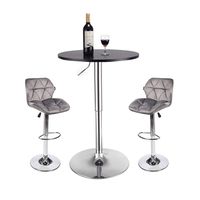 Bar Table Stool Set Of 3 - Adjustable Round Table Black and 2 Swivel Pub Stools Flannel Fabric for Home Kitchen Bistro, Bars Wine Cabinets Grey Height Adjustable Back Tuffled Cushion Breathable(SET 9)