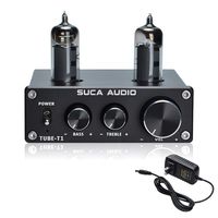 SUCA-AUDIO Tube-T1 Preamplifier, Vacuum Tube Amplifier Buffer Mini Hi-Fi Stereo Preamp with Treble & Bass Tone Control for Home Audio Player (6K4 Tubes)
