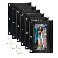 Miukada 3-Ring Pencil Pouches.Zippered Binder Pencil Bags Pencil Cases with Clear Window.Used for Storing School,Office,Artist Supplies.(6 Black Pouches Packed)(Free Bonus of Three 1.5" Binder Rings)