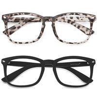 MEETSUN Blue Light Blocking Glasses, Anti Eye Strain Headache (Sleep Better),Computer Reading Glasses UV400 Transparent Lens (2 Pack Matte Black Frame + Glossy Leopard Frame, 53)