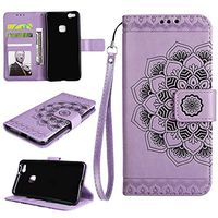 Huawei P10 Lite Wallet Case, EST-EU Retro Mandala Embossing PU Leather Stand Function Protective Covers with Card Slot Holder Wallet Book Case for Huawei P10 Lite, Purple