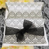 Efavormart 100 PCS Black/White Flocking Stylish Pillow Favor Boxes for Candy Treat Gift Wrap Box Party Favor Box for Bridal Shower