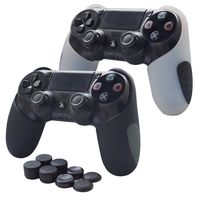 Skin Compatible for PS4 Controller Pandaren Soft Silicone Thicker Half Skin Cover Grip for PS4 /Slim/PRO Controller (Skin X 2 + Thumb Grip X 8)(Black,White)