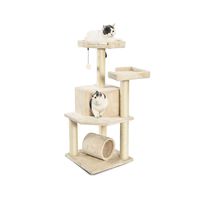 AmazonBasics Cat Tree Tower with Tunnel And Scratching Post - 19 x 19 x 43 Inches, Beige