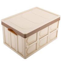 MoKo 30L Collapsible Storage Bins, Durable Plastic Folding Utility Crates Stackable Storage Container Storage Box with Attached Lid for Toys, Books and Files - Khaki