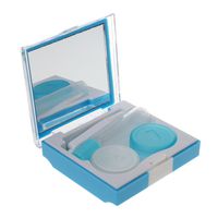 Portable Travel Kit Tweezers Contact Lens Case Mirror Container Holder Blue