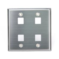 Leviton 43080-2S4 QuickPort Wallplate, Dual Gang, 4-Port, Stainless Steel