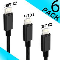 iPhone Charger MFi Certified Lightning Cable 6 Pack [3/3/6/6/10/10FT] Compatible iPhone Xs/Max/XR/X/8/8Plus/7/7Plus/6S/6S Plus/SE/iPad Extra Long Nylon Braided USB Charging & Syncing Cord