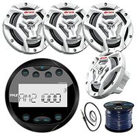 Pyle PLMR91UB Gauge Style Marine Boat Yacht Radio Stereo Receiver Bundle Combo With 4x JVC CS-DR6201MW 300-Watt 6.5" 2-Way Coaxial Speakers + Enrock Radio Antenna + 50 Foot 16g Speaker Wire
