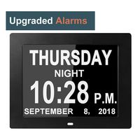 8 Alarms Upgraded- Day Clocks Digital Date Calendar for Dementia Sufferers Alzheimers Products Memory Loss Elderly Seniors Wall Vision Impaired Patients Kids Room (Black)