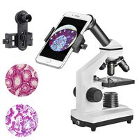 Moutec Microscope with 40X-640X Magnifications, All-Metal Optical Glass Lenses Cordless Dual Illumination Lab Compound Microscope, Includes Smartphone Mount (2019 Upgraded Version)