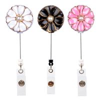 Qinsuee Retractable Badge Holder with Alligator Clip, 24 inch Retractable Cord, ID Badge Reel with Pearl, 3 Pack (Multiple)