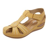 Dermanony Women's Comfortable Sandals Vintage Ankle Hollow Round Toe Wedge Sandals Soft Sole Casual Shoes