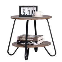 Vintage 2 Tiers Living Room End-Table Small Modern Industrial Nightstands for Bedroom Round Sofa Side-Table 18.1 x 18.1 x 17.7 Inches, Brown