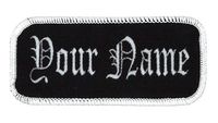 Name Patch Uniform Work Shirt Personalized Embroidered Black with White Border. Sew on.
