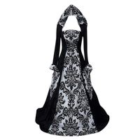 Womens Black Hooded Medieval Dress Vintage Gothic Cosplay Dresses Renaissance Costumes Gown Lace Up Floor Length Maxi Dress (White, 5XL)