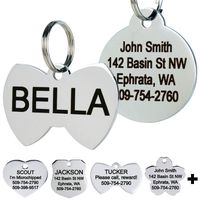 GoTags Stainless Steel Pet ID Tags, Personalized Dog Tags and Cat Tags, up to 8 Lines of Custom Text Engraved on Both Sides, in Bone, Round, Heart, Bow Tie, Flower, Star and More (Bowtie, Regular)
