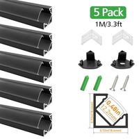 LightingWill Clear LED Aluminum Channel V Shape Corner Mounted 3.3Ft/1M 5 Pack Anodized Black Profile for <12mm 5050 3528 LED Flex/Hard Strip Lights with Covers, End Caps, and Mounting Clips TP-V03B5