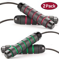 Jump Rope Tangle-Free with Ball Bearings Rapid Speed Skipping Rope Cable, Adjustable Jumping Ropes with 6" Memory Foam Handles for Men, Women and Kids - 2 Pack