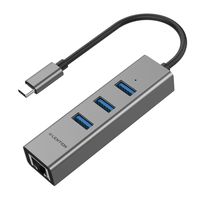 LENTION USB-C to 3-Port USB 3.0 Hub with Gigabit Ethernet LAN Adapter Compatible MacBook Air 2018 2019, MacBook Pro 13/15/16 (Thunderbolt 3), Chromebook, Windows Type C PC - Ultra Slim (Space Gray)