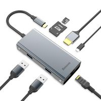 USB C Docking Station, USB C Hub, Baseus USB C to Ethernet Hub Adapter with 4K HDMI, Ethernet Port,SD/TF Card Reader,2 USB3.0, PD Charging Port for MacBook/Pro/Air 2018, Galaxy S10/S9/S8 Note 9/8