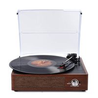 Record Player, SKEVONO Portable 3 Speed Vinyl Turntable, Bluetooth Vintage Record Player with Built-in Speakers, Supports Headphone Jack/Aux Input/ RCA Line Out (Wooden Color)