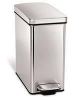 simplehuman 10 Liter / 2.6 Gallon Stainless Steel Bathroom Slim Profile Trash Can, Brushed Stainless Steel