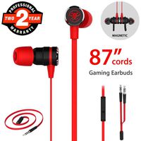 Gaming Earbuds, Noise Isolating Stereo Bass in Ear Headphones with Microphone 86 Inch Long Cord Extension Cable PC Adapter Magnetic Headset Earphones for Computer, iPhone, Samsung, Laptop, PSP - Red