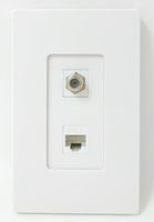 RiteAV - 1 Coax Cable TV F and 1 Cat6 White Ethernet Wall Plate Screwless Decorative - White