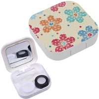 Portable Contact Lens Case Box Travel Kit Mirror + Bottle + Tweezers Container Holder [ Striped Flowers ]