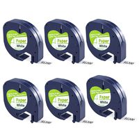 Replace DYMO Paper Letratag Refills 91330 (10697 S0721510) 12mm x 4m (1/2 Inch x 13 Feet) Black on White Label Tapes for DYMO LetraTag Plus LT100H LT100T QX50 XR XM 2000 Label Maker, 6 Pack