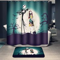 Youni Jack Skellington Shower Curtain Set with Bathroom Rug Pack of 2 Nightmare Before Christmas Jack 100% Microfiber Polyester with 12 Hooks,72Inch