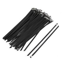 tatoko 12Inch PVC Coated Black Stainless Steel Exhaust Wrap Multi-Purpose Locking Cable Metal Zip Ties, 4.6 x 300 mm, 100 Pieces