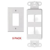 White 4 Port Decora Keystone Snap-in Jack Modular Wall Insert Cover Plate (5/pk)