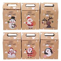 DIYASY 24 Pcs Christmas Kraft Paper Gift Bags,Treat Goody Bags print with 6 design Snowman, Santa Claus, Penguin, Elk.