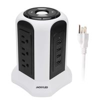 Power Strip Tower Surge Protector - JACKYLED 4.5A 4 USB 9 Outlet Electrical Charging Station Tower 10ft Heavy Duty Long Extension Cord Universal Socket for Laptop Phone Desktop - White Black