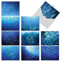 10 All-Occasion Note Cards with Envelopes 4 x 5.12 inch, Assorted 'Deep Thoughts' Blank Greeting Cards, Ocean-Themed Stationery for Weddings, Condolences, Thank Yous - NobleWorks M2012