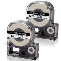 Absonic LK-4WBN LK 4WBN LC-4WBN LC 4WBN9 SS12KW Label Tape Cartridge Compatible for Epson LabelWorks LW-300 LW-400 LW-500 LW-600P LW-700 Label Maker, Black on White, 1/2" x 26', 12mm x 8m, 2-Pack