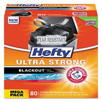 Hefty E84545 Ultra Strong BlackOut Tall-Kitchen Drawstring Bags 13-gal 0.9-mil, 23.7524.88 BLK 80/BX