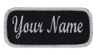 Name Patch Uniform Work Shirt Personalized Embroidered Silver Border with Black. Hook Fastener.