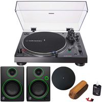 Audio-Technica AT-LP120XUSB Direct-Drive Turntable Analog/USB, Black + Audio Immersion Bundle w/Platter, Vinyl Record Cleaning System & Mackie 3" Creative Reference Multimedia Monitors (Pair)